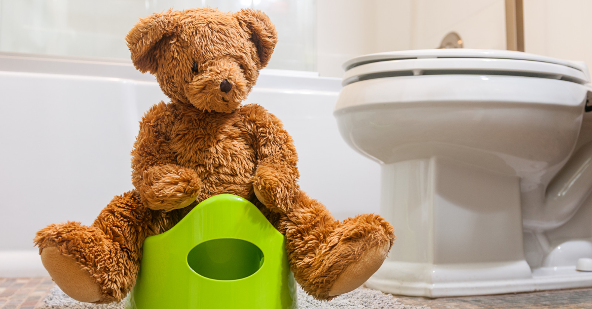 teddy bear potty training in bathroom