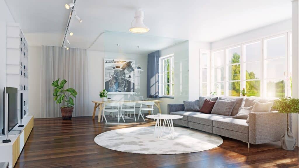Detailed cleaning completed in a contemporary living space with pristine furniture and décor.